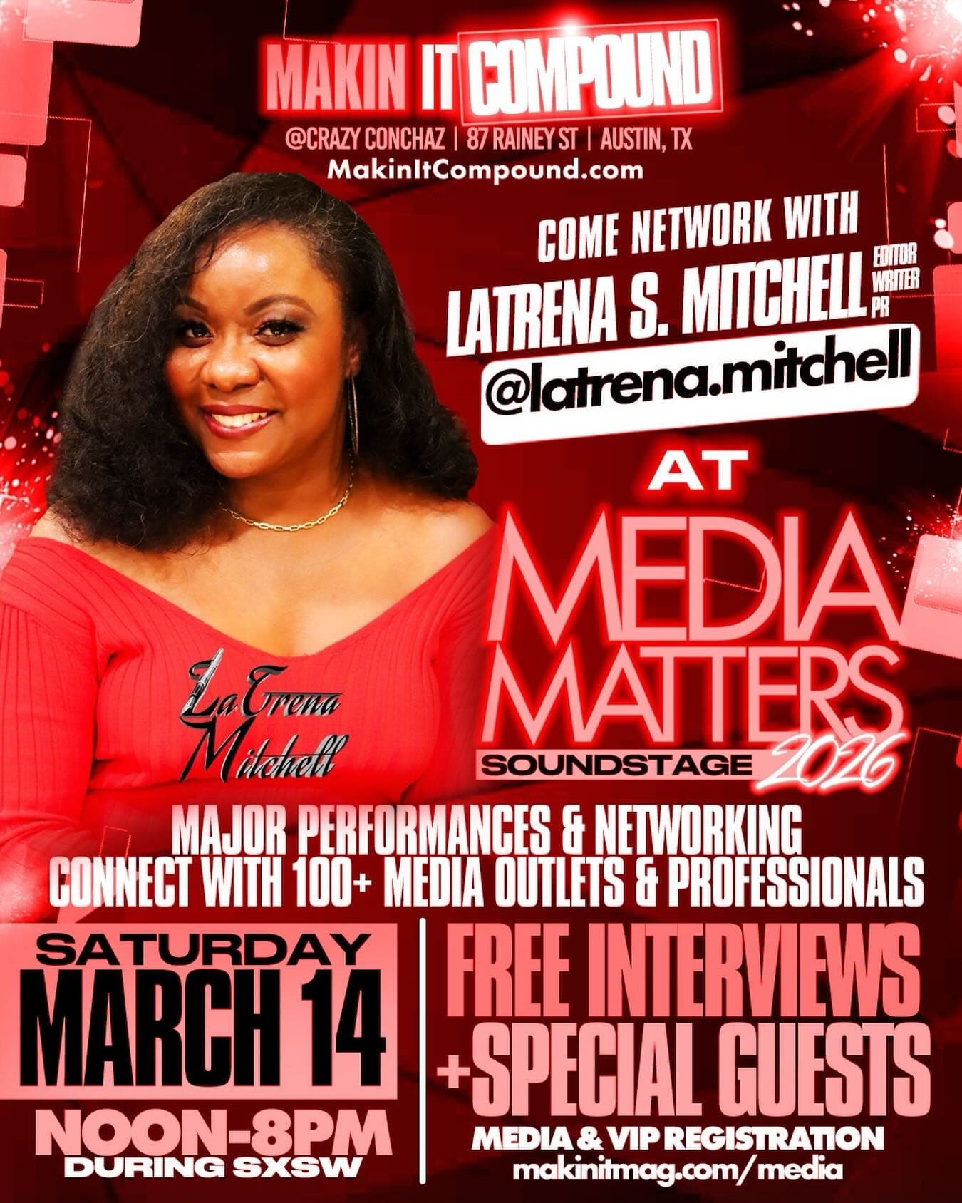 Come network with LaTrena S. Mitchell, Editor Writer PR, at Media Matters Soundstage 2026 during SXSW